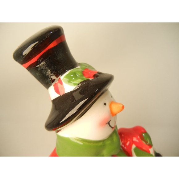 Snowman dandy, 9 in. standing ceramic hand painted snowman  with top hat - Picture 4 of 11